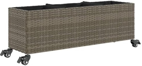 vidaXL Pflanzkübel mit Rollen 3 Töpfe Grau 107x32x38 cm Poly-Rattan