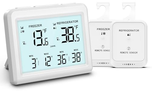 Ankilo Thermomètre de réfrigérateur,Fonctions d'alarme, 3.7in LCD grand affichage numérique avec 2 capteurs sans fil réfrigérateur/congélateur disponibles,℃/℉,usage domestique et restaurant