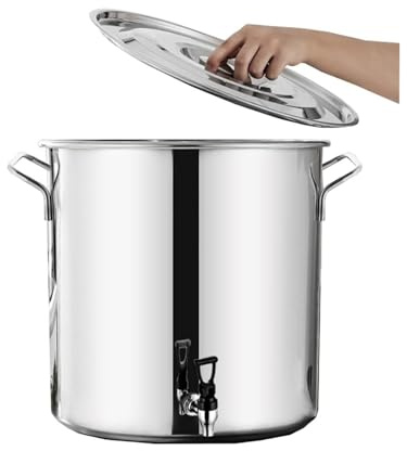 YUZDNM Casserole À Soupe - Marmite À Soupe, Marmite avec Couvercle Marmite À Soupe en Acier Inoxydable Fond Composite Seau À Vin 5-90L, Bidon De Lait Épais avec Robinet(25 * 25cm(10L))