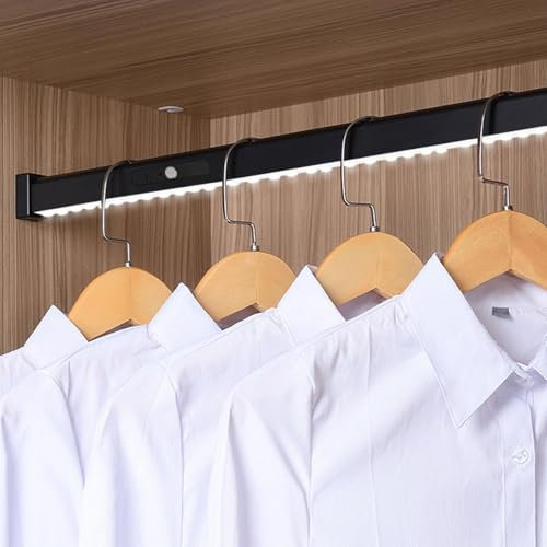 TUPOSTAR Kleiderstange Mit LED-Licht Mit 2 Sockeln Kleiderstange Für Den Kleiderschrank Kleiderstange Mit Infrarotsensor Tragfähigkeit 50 Kg LED-Lichtstange,Schwarz,100CM