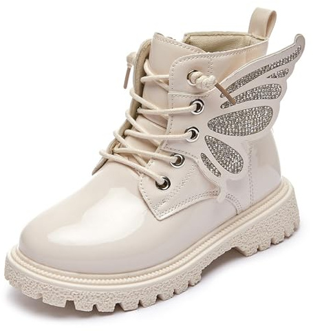 FM2018XSL Stivaletti da Bambina in Vernice con Farfalla, Stivaletti Eleganti per Bambine con Cerniera, Scarpe Casual in Pelle Sintetica