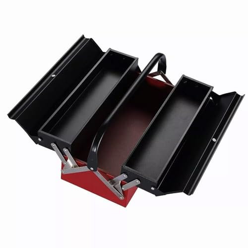 Heavy Duty 3 Tray Cantilever Tool Box – Portable Metal Tool Storage with Foldable Trays and Lockable Latches, 17L x 9W x 6.5H Inches, 20kg Capacity