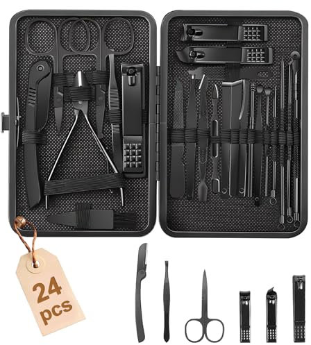Ksvaye Kit de Manicura, 24 Piezas Kit de Corte de Uñas, Set de Manicura Profesional de Acero al Carbono Incluye Set Pedicura, Conjunto de Manicura, Cuidado Facial, Maquillaje de Cejas con Estuche de