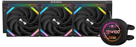 SAMA Q70 360mm AIO Liquid CPU Cooler with 2.8 IPS LCD Display, XT120 Modular LCP Fans, Magnetic Stands, Type-C Daisy Chain, Quiet 2500RPM Pump, Intel & AMD Compatible, Black