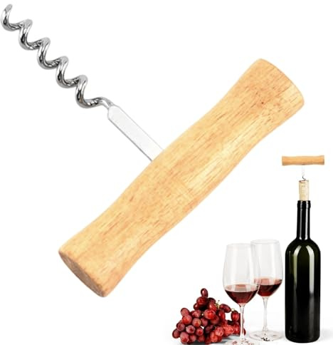 Wooden Handle Corkscrew - Old Fashioned Waiter Wine Bottle Opener T Style | Portable Easy Screw In & Pull Out Cork | Funny Corkscrew for Men | Corkscrew with