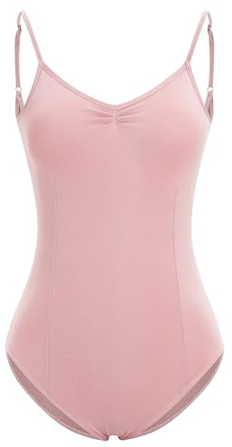 IWEMEK Ballett Tanztrikot Damen Ballettanzug Spaghetti-Träger Bodysuit Leotard Gymnastik Tanzbekleidung Erwachsene Gymnastikanzug Trikot Turnanzug Top Rosa S