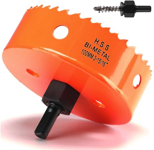 Hole Saw 100mm, Hole Saw with Drill Bit for Wood, Orange Bi-Metal Hole Cutter Smooth Cutting for Soft Metal, Drywall and Plastic