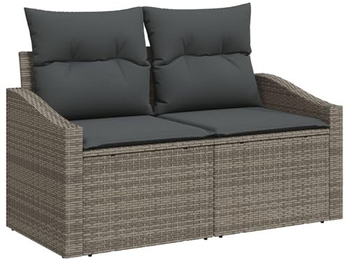 vidaXL 2-Sitzer Gartensofa mit Stauraum & Kissen - Grau, Poly Rattan, wetterbeständig. Bequeme Sitzgelegenheit, perfekt für Balkon und Patio. Außemöbel für Terrasse und modernes Lounge-Deck.