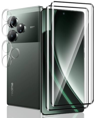 Jaavkkma 2 Piezas Protector Pantalla para Realme GT 6 5G/GT 6T 5G Cristal Templado + 2 Piezas Protector Cámara, 9H/Sin Burbujas, Película Protectora para Realme GT 6 5G/GT 6T 5G - HD Vidrio Templado