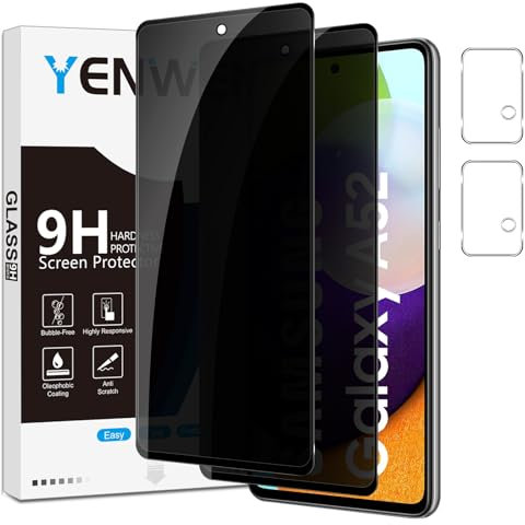 Yenwen Sichtschutzfolie für Samsung Galaxy A52 5G für Panzerglas, 2 Stück Sichtschutz und 2 Stück Kameraschutz, 9H Härte Privacy Schutzfolie Folie Anti Spy Blickschutzfolie