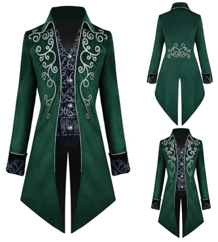 TTOKGZG Manteau vintage steampunk pour homme gothique médiéval en velours avec broderie, uniforme victorien pour fête sur le thème steampunk, fête dansante, Halloween
