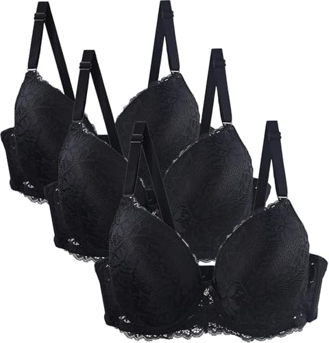 Uwdiohq Pack of 3 Women's Bra Set Lace Up Comfortable with Adjustable Straps Elegant Underwear for Everyday and Leisure Multicoloured Bras Débardeur Blanc Transparent 0 Soutien Gorge sans