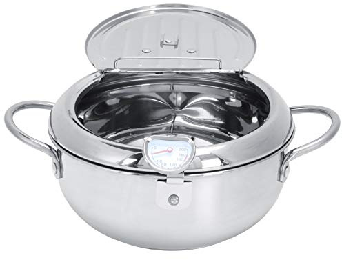 Acouto Friteuse en Acier Inoxydable avec Thermomètre, Support pour Filtre à Huile, égouttoir à Huile Amovible, Conception étanche, (Pate d'huile petite - 2,2 L (20 cm))