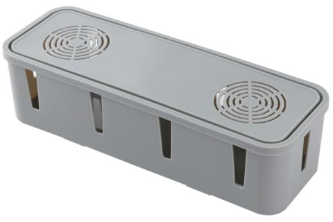 HYTROVE Grey Cable Box Organizer for Power Strip and Plug Storage Dustproof Wire Management Box with Ventilation for Home and Office Desk Easy Cable Tidying