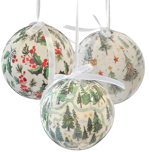 Weihnachtskugeln, 3er Set: Weihnachtsanhänger, Anhänger mit Weihnachtsmotiven, Deko Weihnachten, Christbaumschmuck, Anhang Weihnachtsbaum & Zweige, Weihnachtsbaumschmuck Rund, Weihnachtsdeko, 7 cm