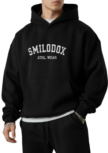SMILODOX Hoodie Herren Kayson, Oversize Kapuzenpullover mit Frontprint, große Kapuze Sweatshirt, Kängurutasche, weicher Stoff, Warmer Pulli ideal für für Streetstyle, Alltag und Freizeit