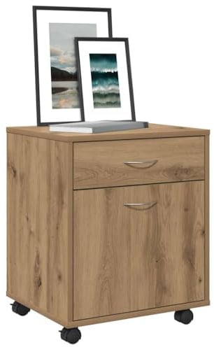 Rollcontainer Artisan-Eiche 45x38x54 cm, Holzwerkstoff, mobiler Büroschrank, vielseitiger Beistellschrank, Aktenschrank mit Rollen, Stauraum für Büro und Zuhause