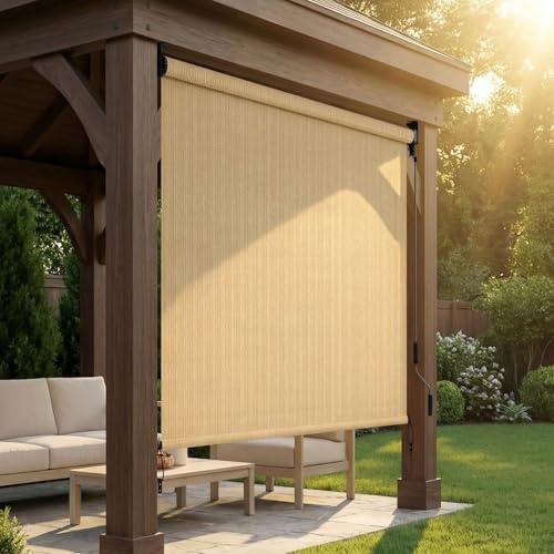 LIFERUN Auvent vertical 120x180 cm,Store Vertical,Toile d'ombrage HDPE pour pergola de terrasse,Auvent de balcon,Tube en aluminium avec commande à manivelle sans fil,pour balcon,Terrasse,Jardin, 1 PCS