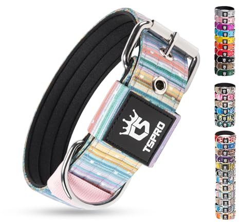 TSPRO Taktisches Hundehalsband für Mittelgroße bis Große Hunde, Gepolstert | Weich Gepolstertes Innenfutter, Robuste Metallschnalle, Verstellbar, Ideal Für Spaziergänge, 3,8 cm Breit (Dopaminmuster, M)