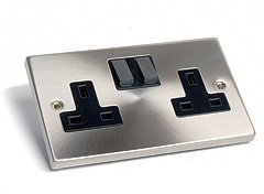 Click Deco VPSC036BK Twin Mains Socket Wallplate - Satin Chrome