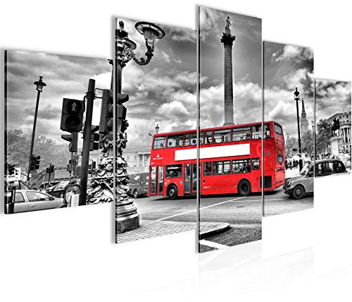 Runa Art Bild Wohnzimmer Schlafzimmer London Bus 5 Teilig England Grau Rot Wandbilder auf Vlies Leinwand 604753a