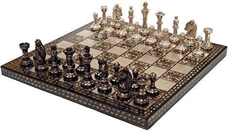 stonkraft Sammlerstück Messing Schachbrett mit 100% Messingfiguren Schachfiguren Münzen