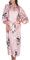 Femmes Kimono Peignoir Pyjama Longue Imprimé Paon Elégante - Robe de Nuit de Bain de Chambre Soie Artificielle - Rose - Taille L