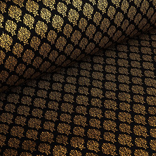 Ornamento - Baumwollstoff mit glänzendem Golddruck - 100% Baumwolle - für Tischdecken, Deko, Bekleidung... - Meterware (schwarz)
