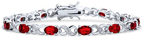 Bling Jewelry Bracelet de tennis pour femmes en argent plaqué avec nœud d'amour romantique symbole infini milgrain, CZ ovale rouge AAA rubis simulé 9CT zircon cubique.