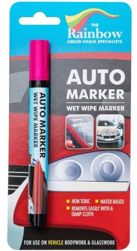 RAINBOW CHALK MARKERS LTD Pink Auto Marker - Removable Paint For Auto Body Panels And Windscreens Wet Wipe Non Permanent Windscreens Water Proof Wet Wipe Display