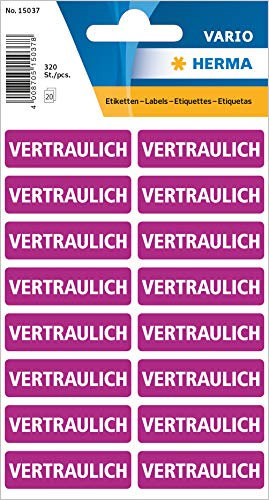 HERMA 15037 Vertraulich Aufkleber, 320 Stück, 12 x 40 mm, selbstklebend, klein, Warnhinweis Etiketten für vertrauliche Dokumente und Unterlagen, Papier Hinweisetiketten, lila violett