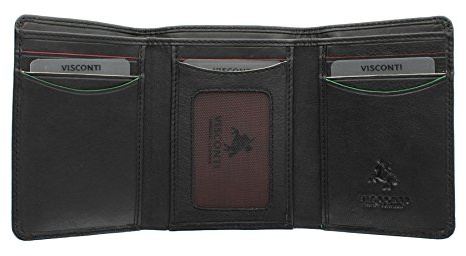 VISCONTI Augusta Collection Pinehurst Leather Tri Fold Wallet RFID Blocking AG16 Black