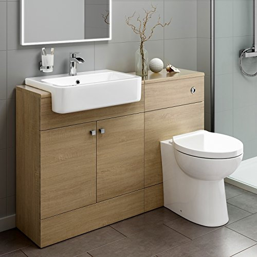 Luxury Oak Vanity Basin Sink Unit + Back to Wall Toilet Storage Furniture Set MV2009