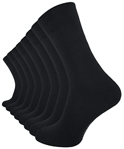 VCA 8 Paar Schwarze Herren COMFORT Socken, ohne Gummibund, Baumwolle mit Elasthan, Gr. 39-42