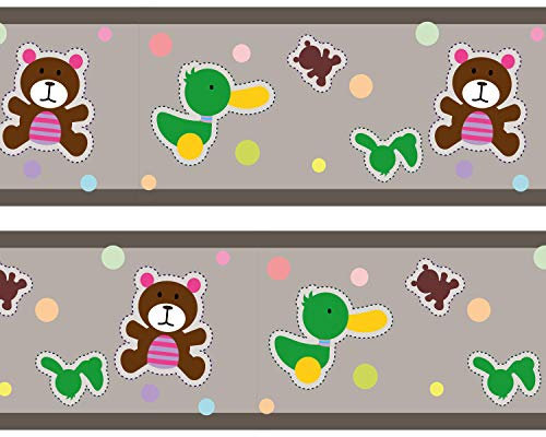 wandmotiv24 Bordüre Babyspielzeug 520cm Breite - Vlies Tapetenbordüre Borte Wandborde Borde Baby Teddy Ente BO053