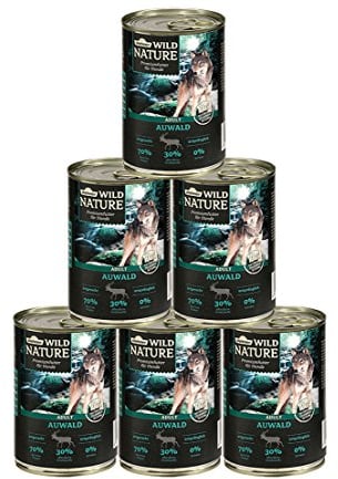 Dehner Wild Nature Hundefutter Auwald, Nassfutter getreidefrei / zuckerfrei, für ausgewachsene Hunde, Geflügel / Wild, 6 x 800 g Dose (4.8 kg)