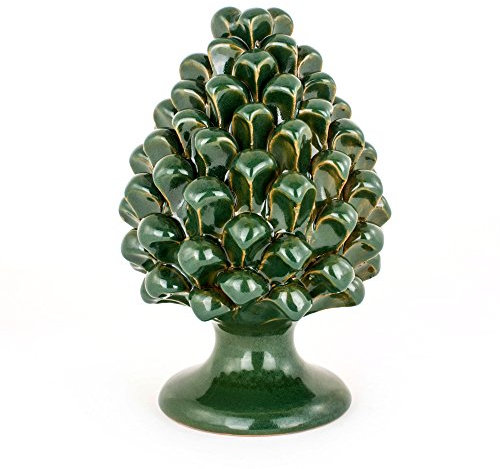 Tannenzapfen aus Keramik von Caltagirone – Dunkelgrün – H 20 cm – komplett handgefertigt – 100% Made in Italy