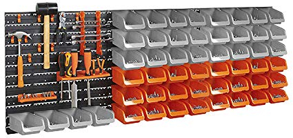 65pc Wall Mount DIY Panel Garage Shelving Storage Bin Rack Set Organiser