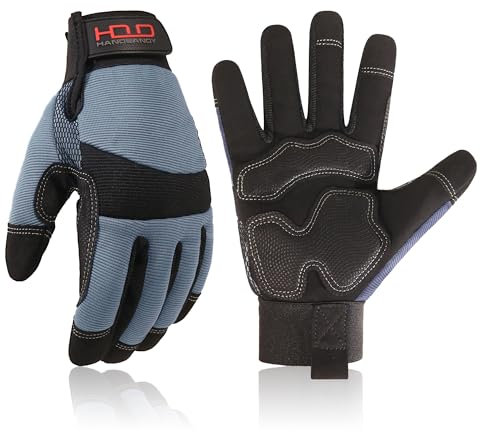 HANDLANDY Anti Vibration Safety Work Gloves for Men Women, Breathable Flexible Spandex Back, Touch Screen Utility Glove (XL, Grey)