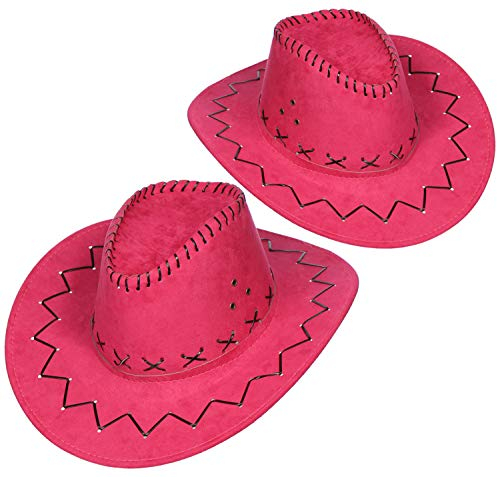 com-four® 2-teiliges Hut Set für Cowboys - Westernhut in pink - Kopfbedeckung für Cowgirls zu Karneval, Fasching, Halloween, Mottopartys - Lady-Cowboyhut (02 Stück - Cowboy pink)