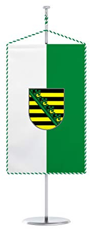 Vispronet® 15 x 25 cm Sachsen Tischbanner Bundesländerfahnen Set ✓ Fahne & Chrom-Ständer ✓ Kordel-Rand