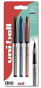 uni-ball UB-188-L Air Rollerball Pens. Premium 0.7mm Medium Nib for Super Smooth Handwriting. Writes Like a Fountain Pen. Fade and Water Resistant Liquid Uni Super Ink. Pack of 3 Black, Blue & Red