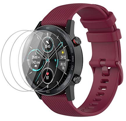NOKOER Armband für Honor Magic Watch 2 46mm, [2 in 1] TPU Silikon Armband + 3 Stück Schutzfolie [Verschleißfest] [Atmungsaktiv] Ersatzarmband für Honor Magic Watch 2 46mm - Rot