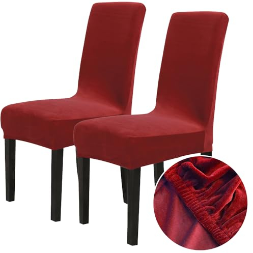 Chickw1 Stuhlhussen 2er Set Samt Stuhlhussen für Schwingstühle, Esszimmerstühle Hussen Für Hochzeit, Hotel, Küche, Bankett, Partys Stretch Stuhlhussen (2er,Wein rot)