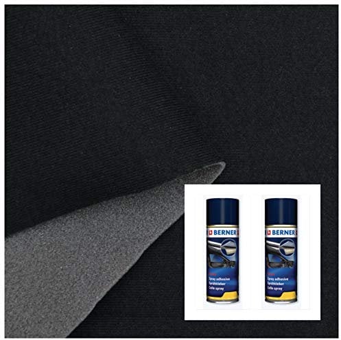 2R STOCK Tessuto Cielo Auto Rivestimento Padiglione (Nero, 3,00x1,80 mt+2 Colla)