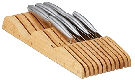 Relaxdays Organizador Cuchillos para Cajones de Cocina, Reposacuchillos, Bloque Bambú Natural, 5x14,5x40cm, Marrón, 11 Messer