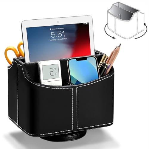 Easy Funny Remote Control Holder 360 Degrees Rotatable PU Leather Remote Organiser Desktop Storage Table Tidy for TV Remote iPad CD Book
