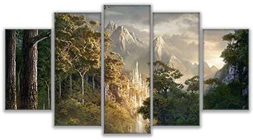 XSHUHANP Kunstdrucke Auf Leinwandbilder Wandbilder Rahmen 5 Stücke Schloss In Den Bergen Bilder Herr Der Ringe Poster Wohnzimmer Dekor