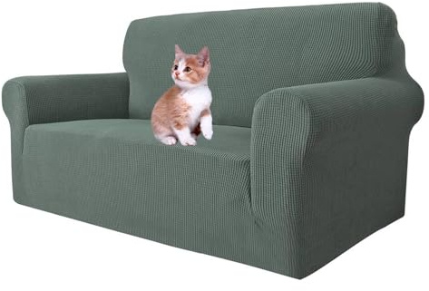 MAXIJIN Super Stretch Couch Bezug für 2-Sitzer Couch, 1-teilige Universal Love Sitzbezüge Jacquard Spandex Sofa Protector Hunde Haustierfreundliche Loveseat Schonbezug (2 Sitzer, Erbsengrün)