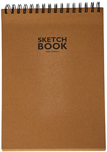 Sketchbook Honsell 33504 - Sketchbook Kraft Skizzenblock mit Spiralbindung, DIN A4, 120 Blatt, 100 g/m², robustes, recyclingfähiges Kraftpapier aus ungebleichten Naturfasern